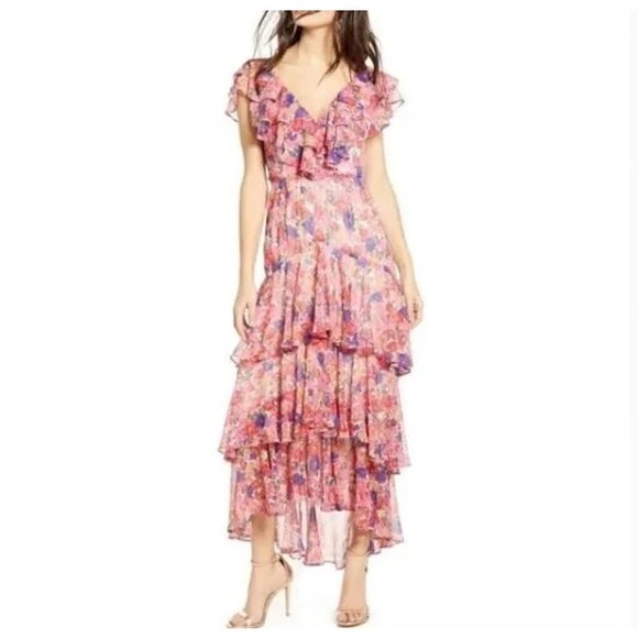 NWT WAYF Chelsea Tiered Ruffle Maxi Dress Rainbow Carnations Size Small Tiered - Picture 2 of 16